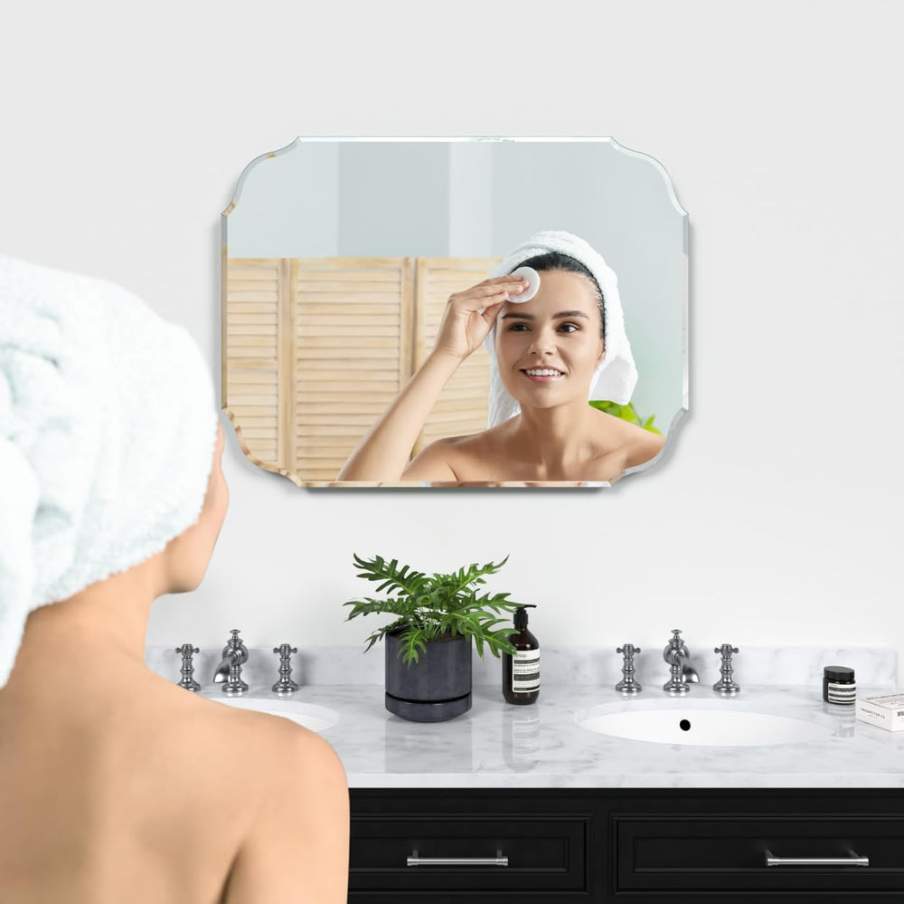 Silver Wall Mirror-Beveled Edge Frameless Mirror for Bathroom, Vanity, Bedroo...