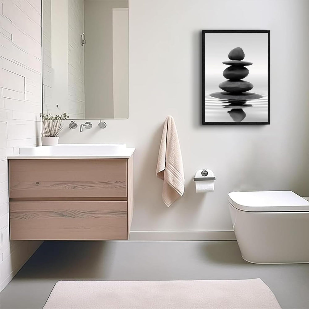 DCMVJHZV Framed Black and White Bathroom Wall Art Zen Stones in the water Bat...