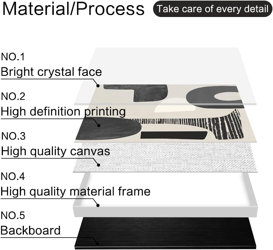 QKF 3Pcs Black White Abstract Crystal Geometric Framed Canvas Wall Art Set