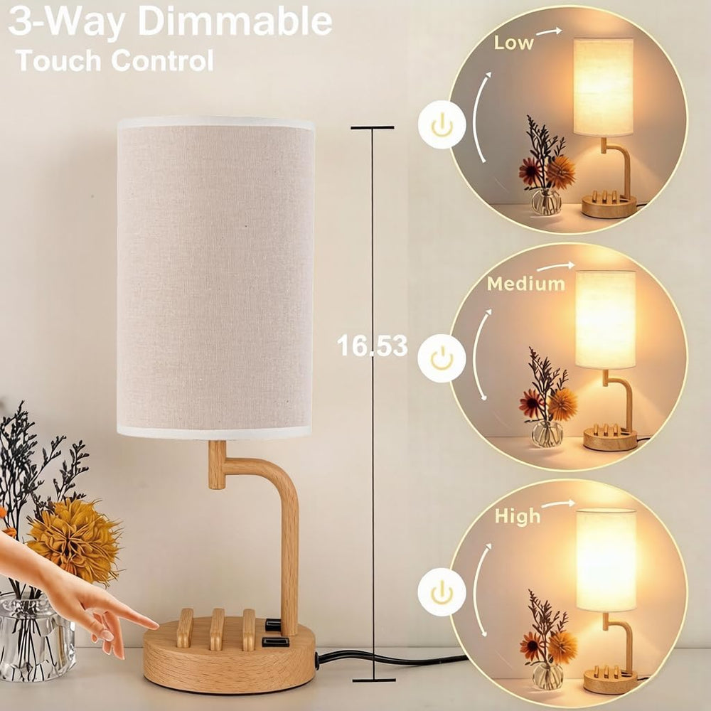Dreamholder Touch Control USB Table Lamp with USB C/A & AC Outlet, 3-Way ...