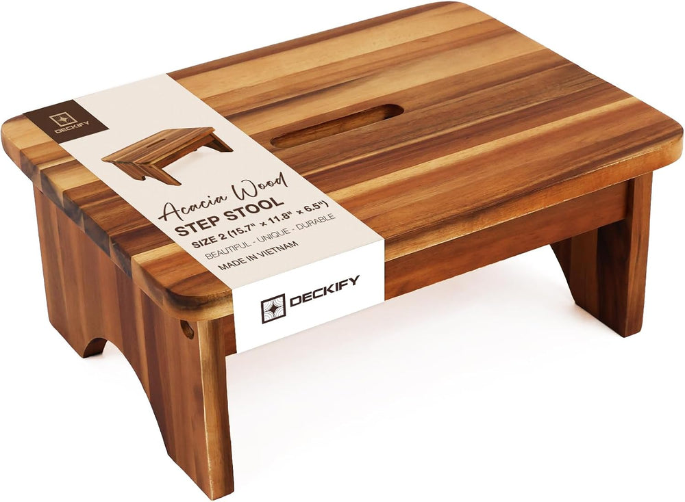 Acacia Wood Step Stool for Adults, Non-Slip, Golden Teak, 6.5 Inch
