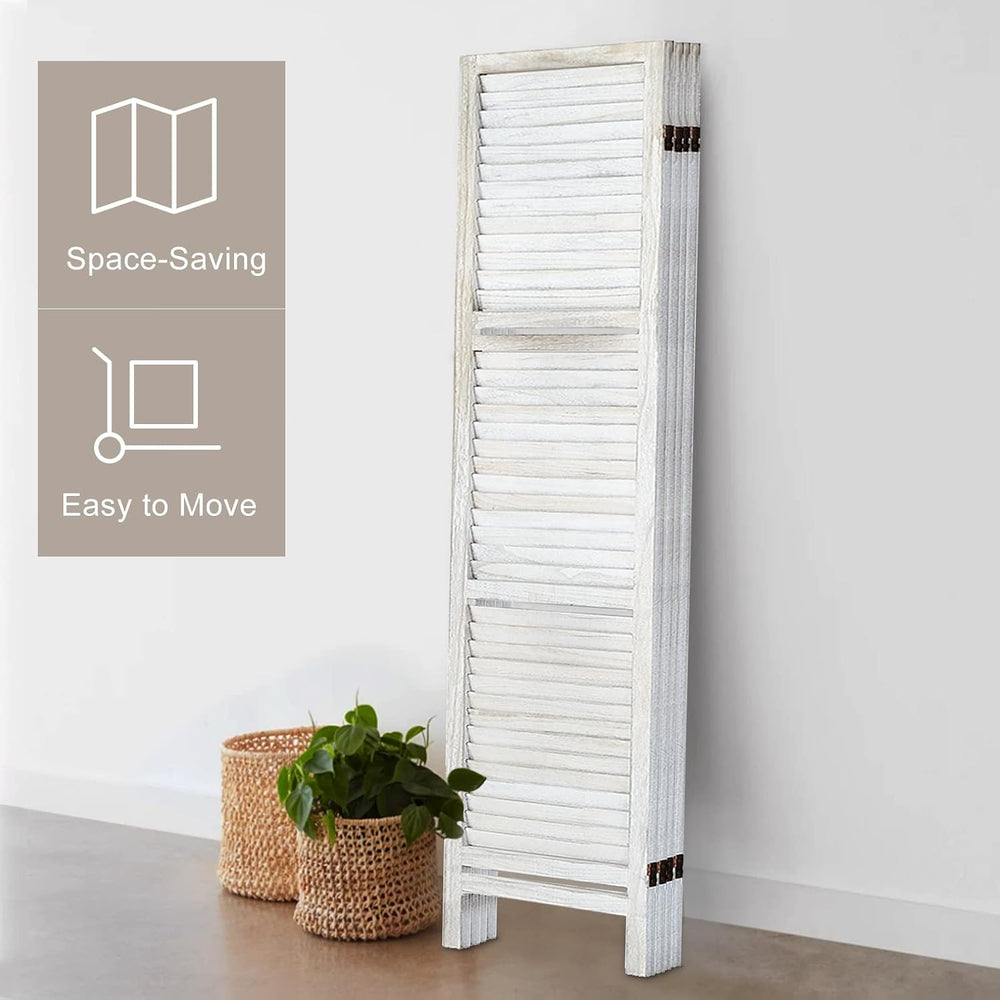 Room Divider with Shelves,4 Panel Distressed White
