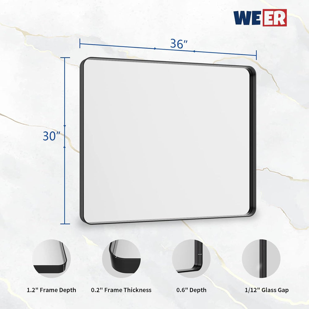 WEER Bathroom Vanity Mirror Black 36X30 Inch
