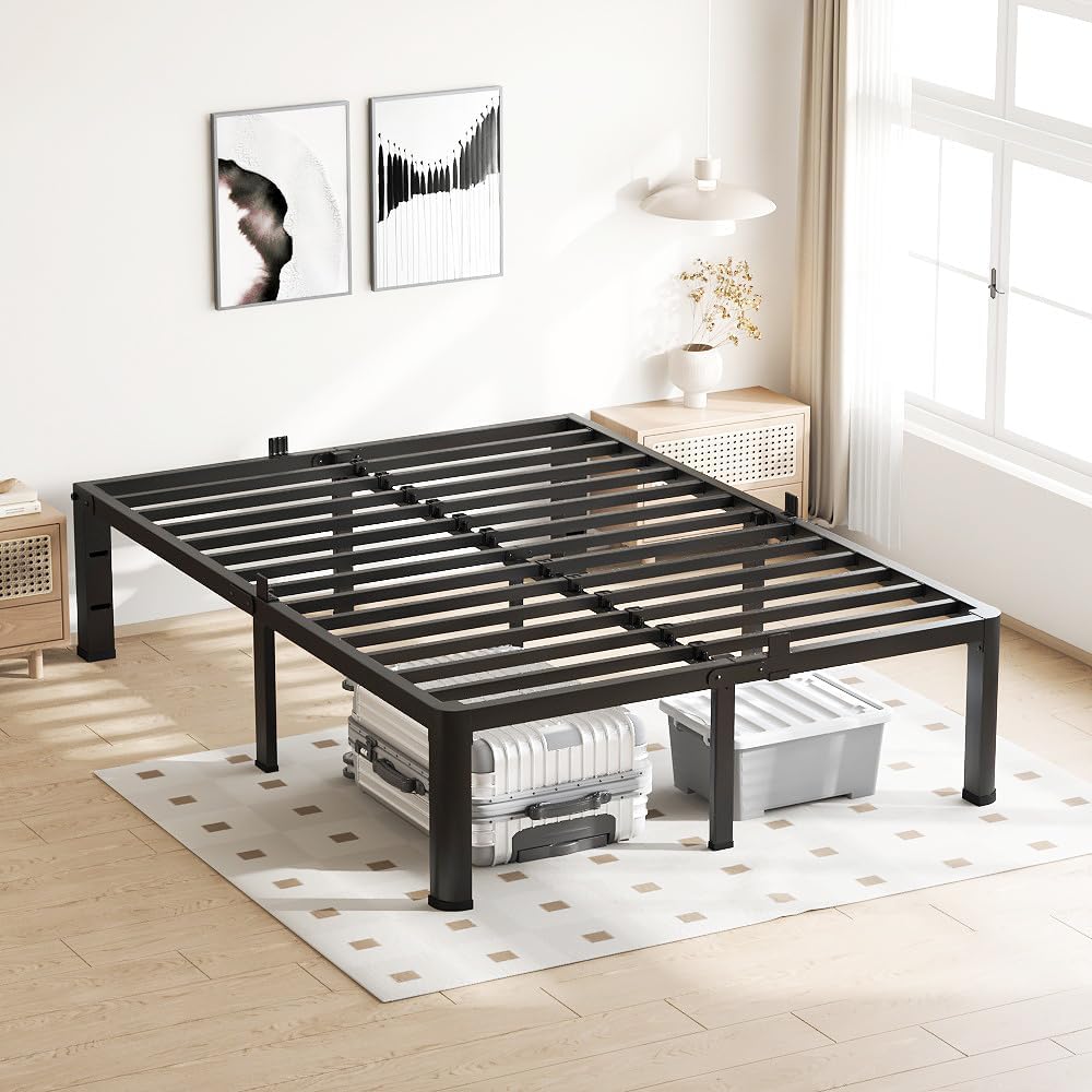 VIPSHOW 18 Inch Queen Bed Frame with Round Corners No Box Spring Needed
