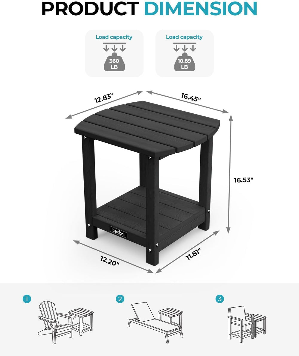 Folding Adirondack Chair 3-Piece(2 Chairs+ 1 Table) Set with Wood Grain, HDPE...