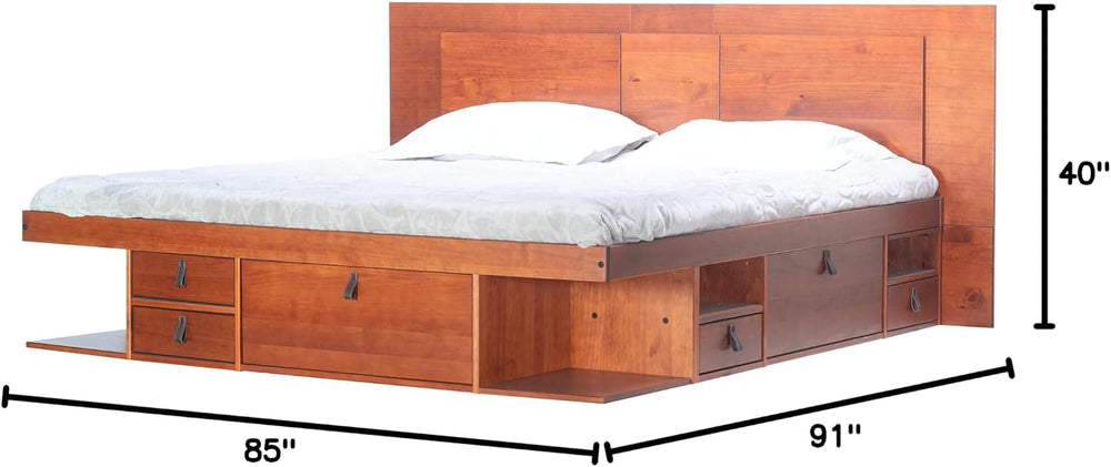 memomad Bali Slim Set: Bed + Flat Headboard, King Size, Caramel Brown