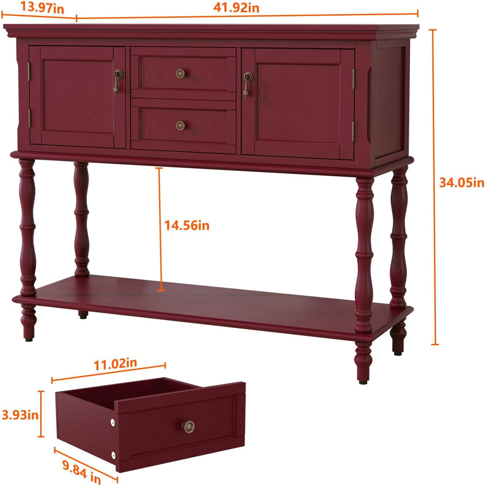 ARTPOWER Console Table with 2 Drawers, Retro Entryway Table with 2 Door