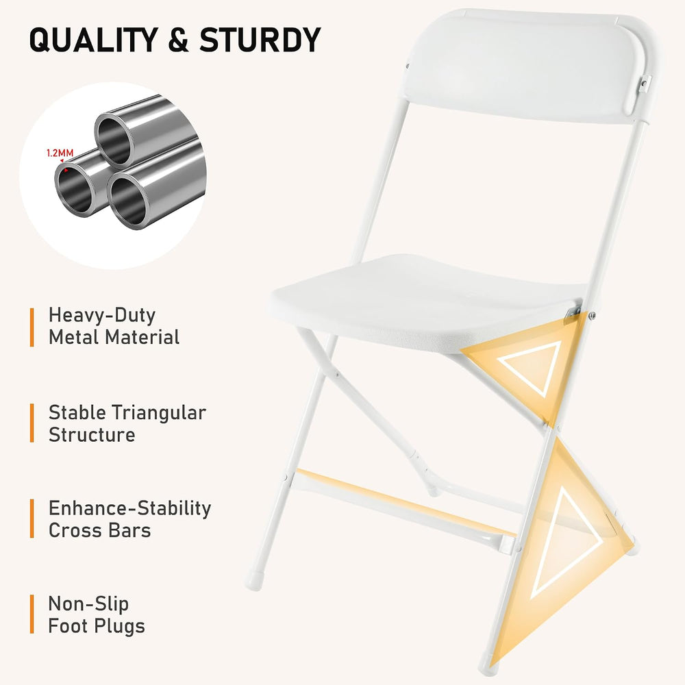 White Folding Chairs 10 Pack, Plastic Folding Chair for Outside, Indoor Outdo...
