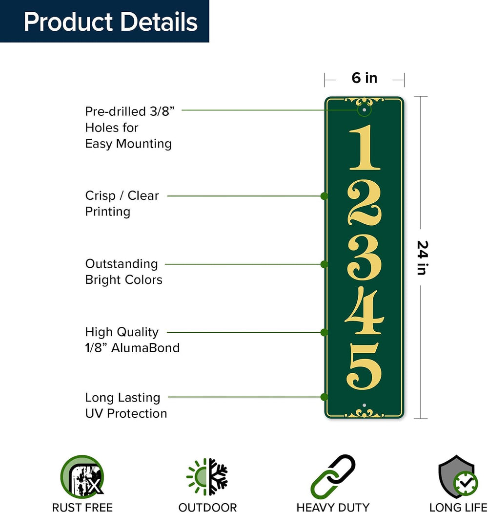 Vertical Address Sign, House Numbers Plaque, Indoor/Outdoor Use, 6x24 inch, 2...