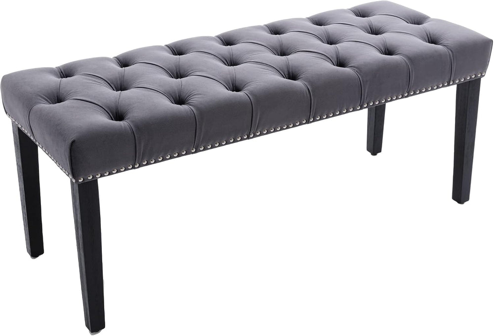 KCC Button-Tufted Ottoman Bench, Velvet Bedroom Benches,Dark Gray