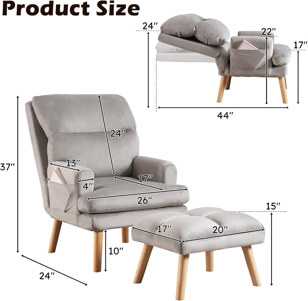 IOMOR Accent Chair with Ottoman, Velvet Fabric Chair Armchair with Adjustable...