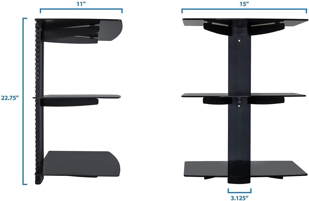 Mount-It! 3-Shelf Floating AV Wall Mount, 52.8 lbs, Black