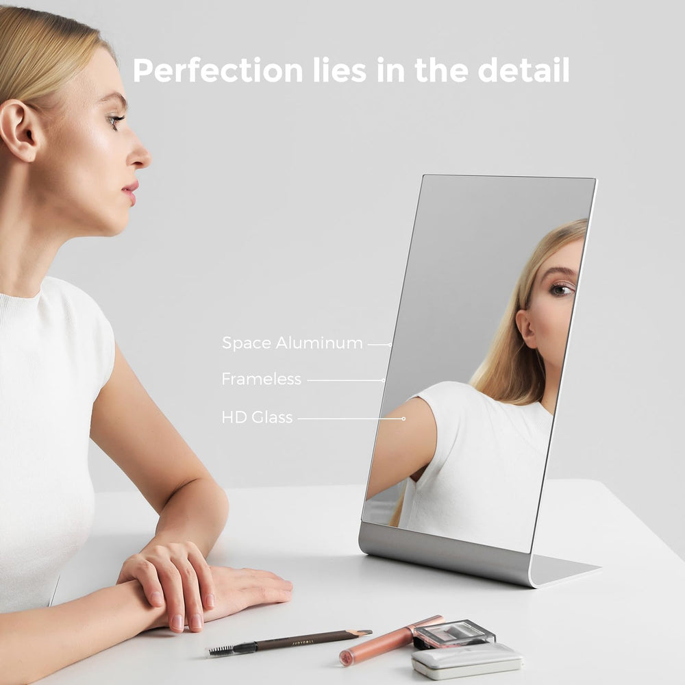 NEZZOE 15"x8" Frameless Makeup Mirror, Minimalist Free Standing Des...