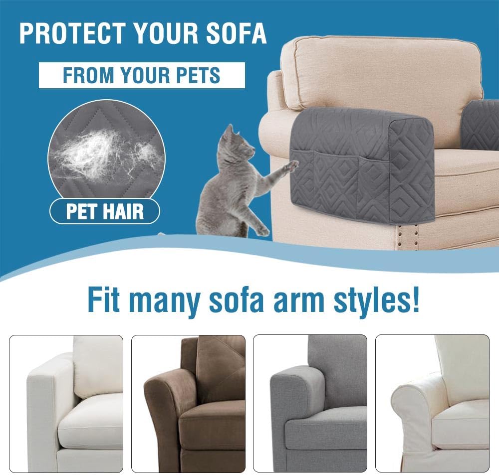 H.VERSAILTEX Water Resistant Armrest Covers for Sofa, 2 Pack, Gray/Beige
