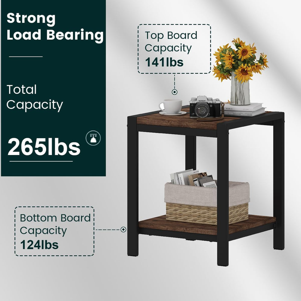 BON AUGURE Square End Table Living Room Set of 2, Side Table, Rustic Oak