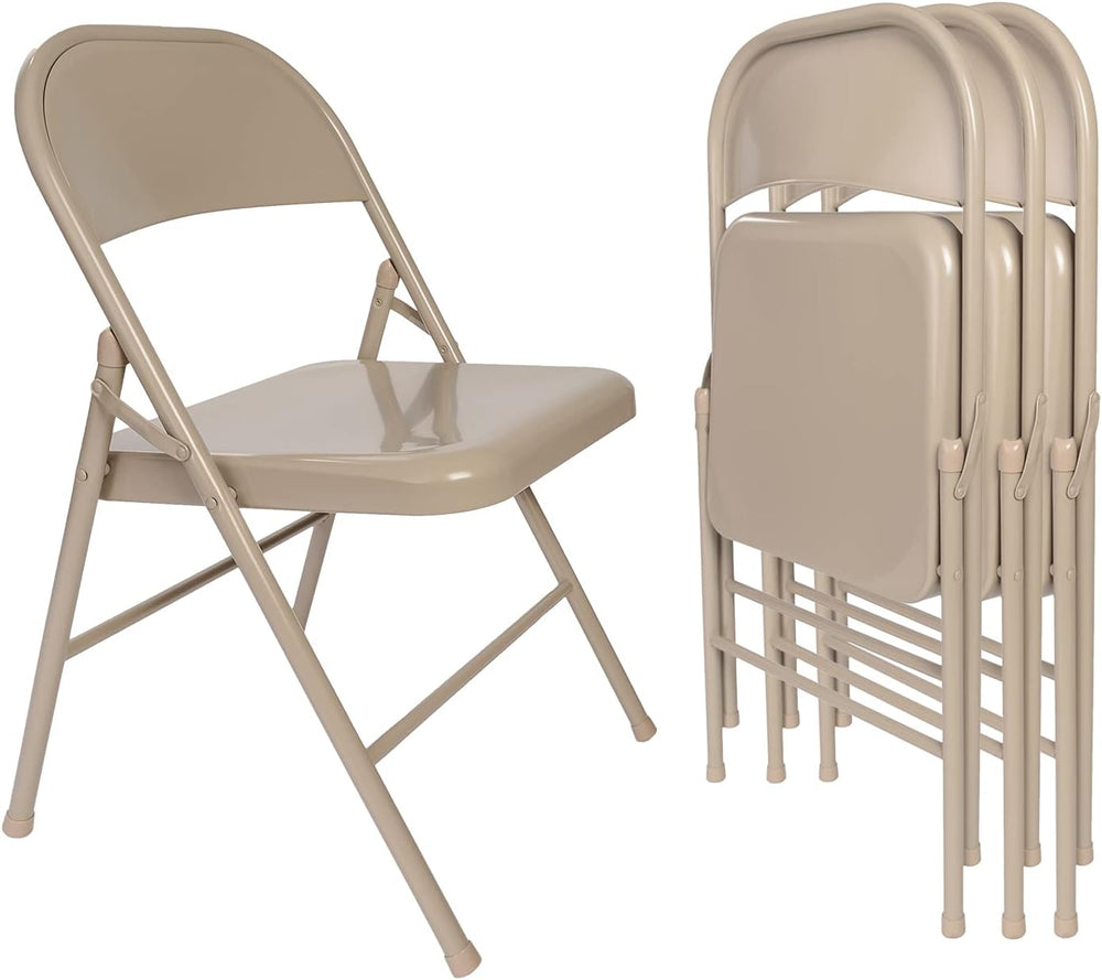 VECELO Metal Folding Chairs 4 Pack, Double Hinged Steel Frame Easy Foldable&a...