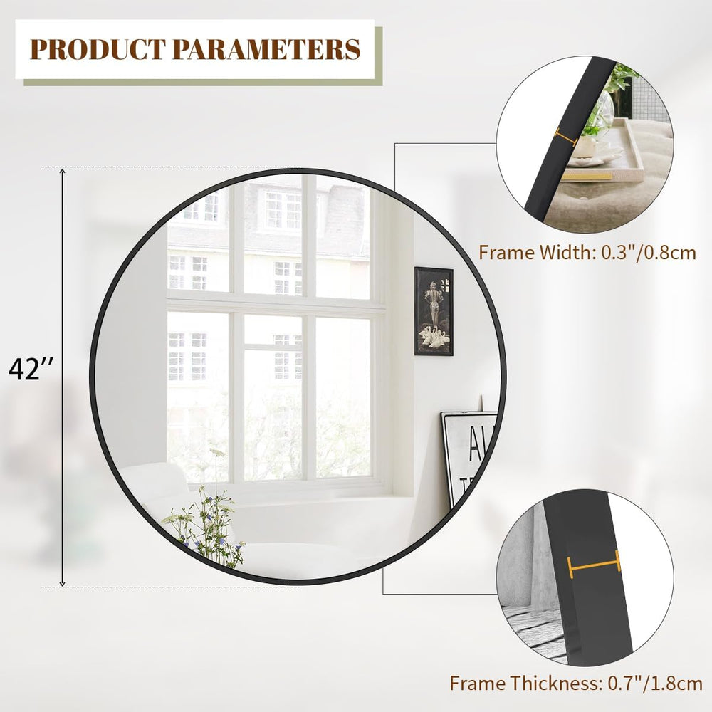 BEAUTYPEAK 42 Inch Round Mirror, Metal Frame Circle Mirror, Black