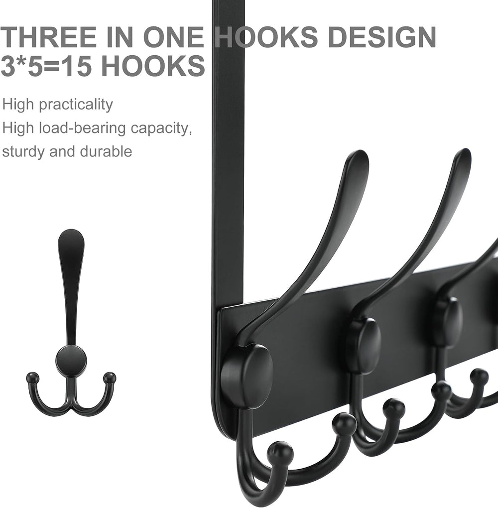 No Drill, No Installation Over The Door Coat Rack with 15 Hooks - Door Hanger...
