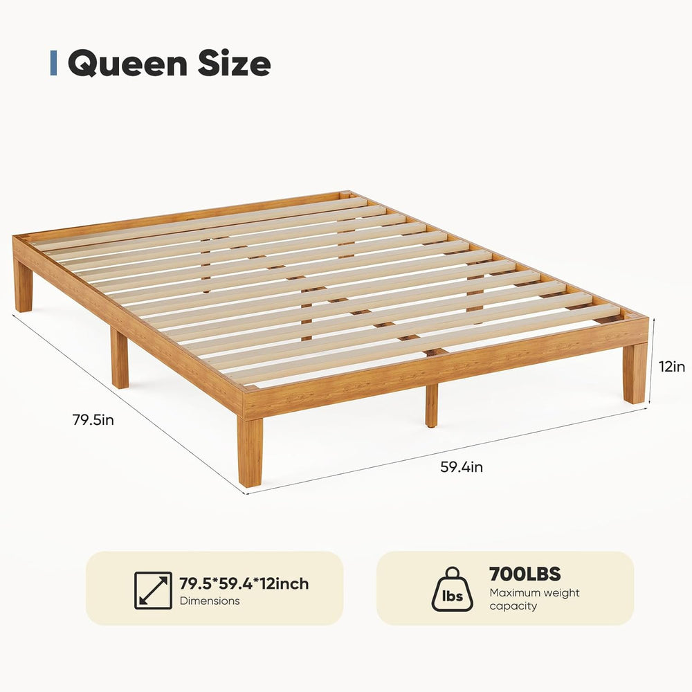 OLIXIS Queen 12 Inch Solid Wood Platform Bed Frame, Natural Pine
