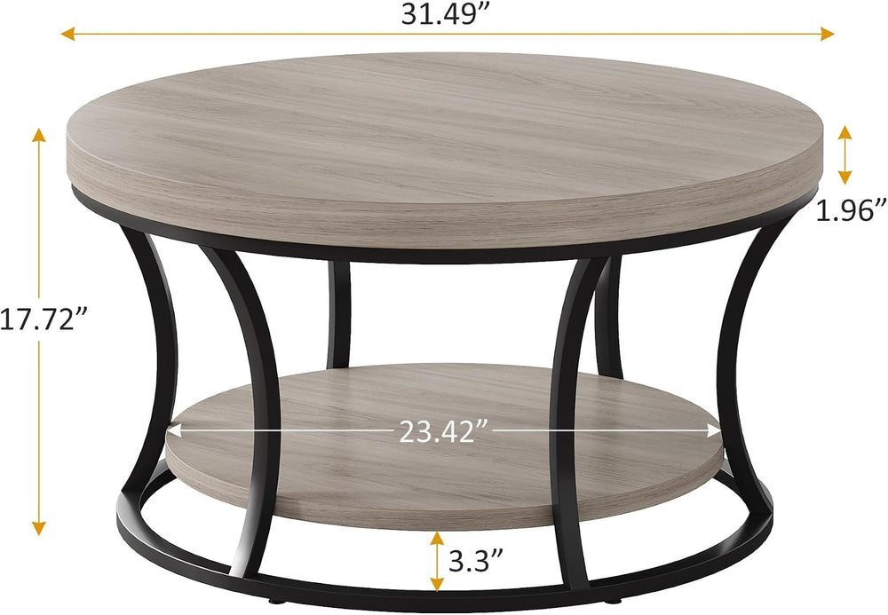 Round Coffee Table with Storage, Gray Brown/Black