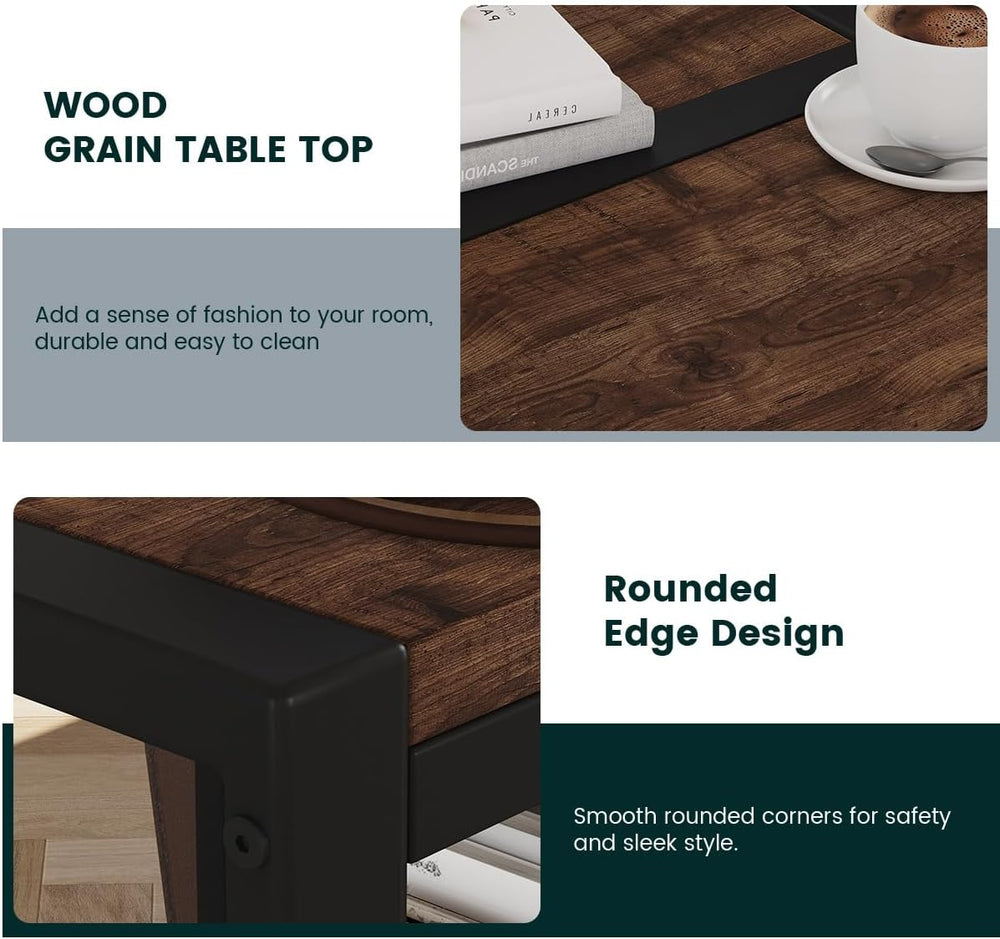 BON AUGURE Square End Table Living Room Set of 2, Side Table, Rustic Oak