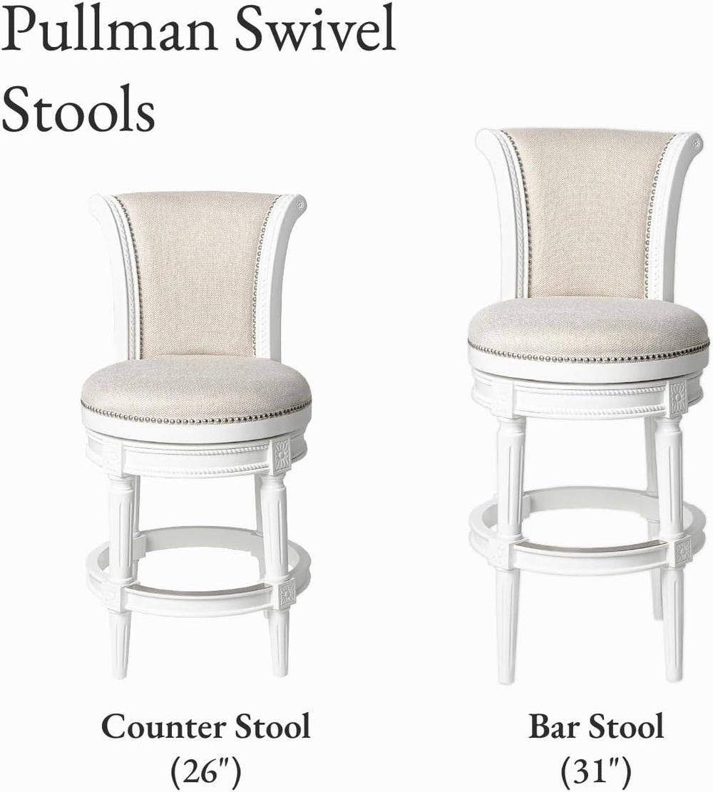 Maven Lane Pullman Bar Stool, White, Cream Fabric, 31", Set of 2