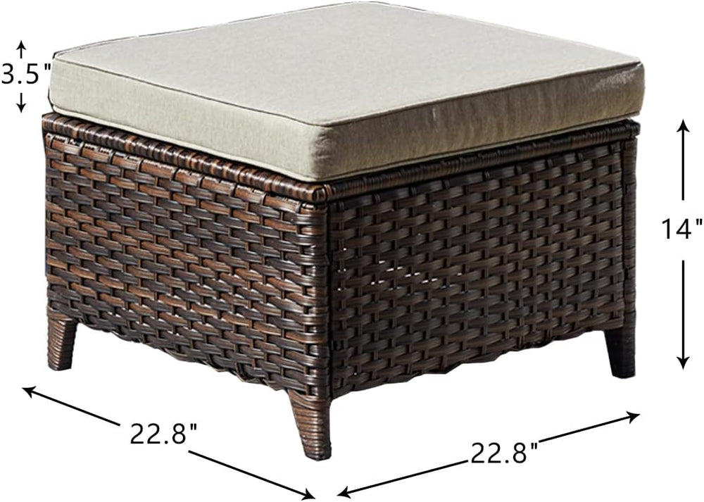HUMMUH 4 Piece Wicker Patio Swivel Rocker & Ottoman Set, Brown/Beige