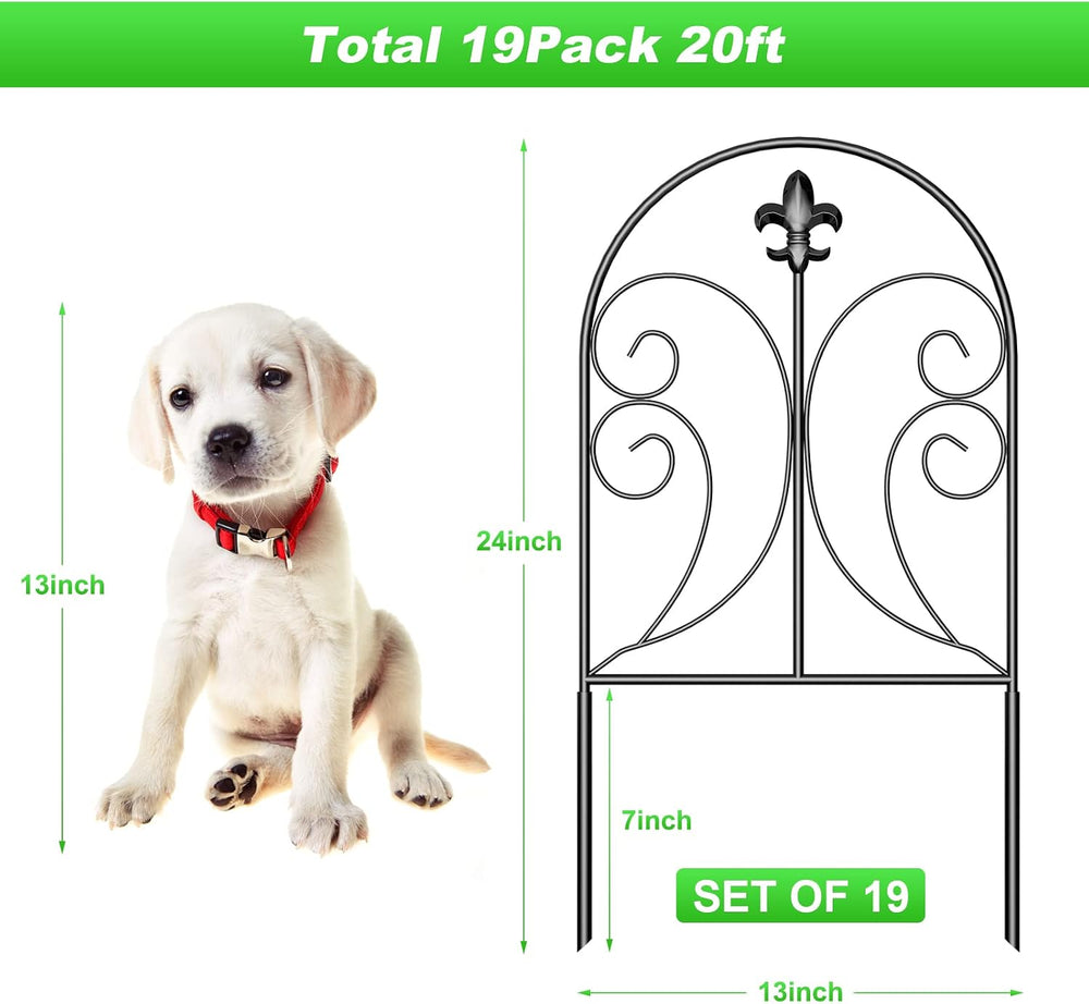 Decorative Garden Fence 19 Pack, 24in(H) x 20ft(L) Animal Barrier Fence, Rust...