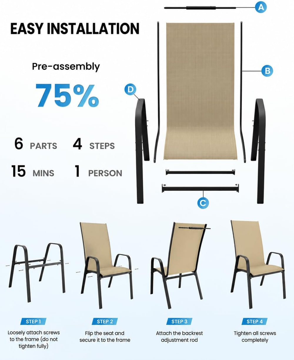 Patio Chairs Set of 4, Outdoor Dining Chairs, Beige