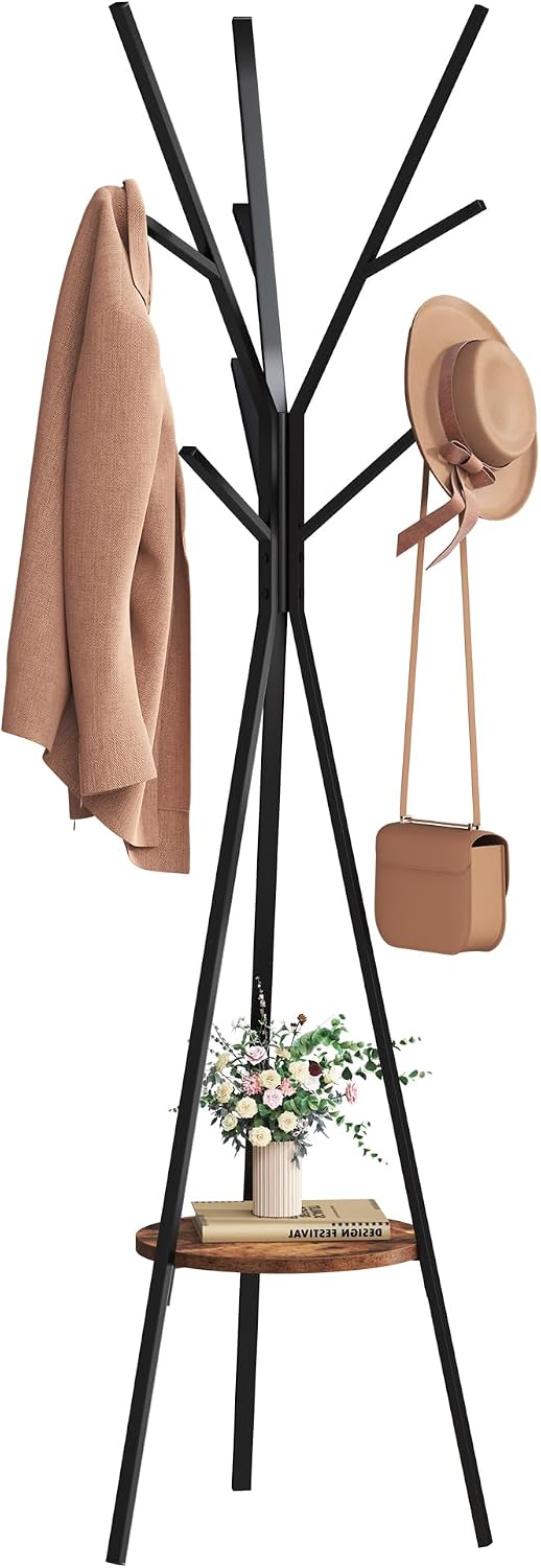 HOME BI Coat Rack Frestanding,Coat Hanger Stand with Shelves,9 Hooks