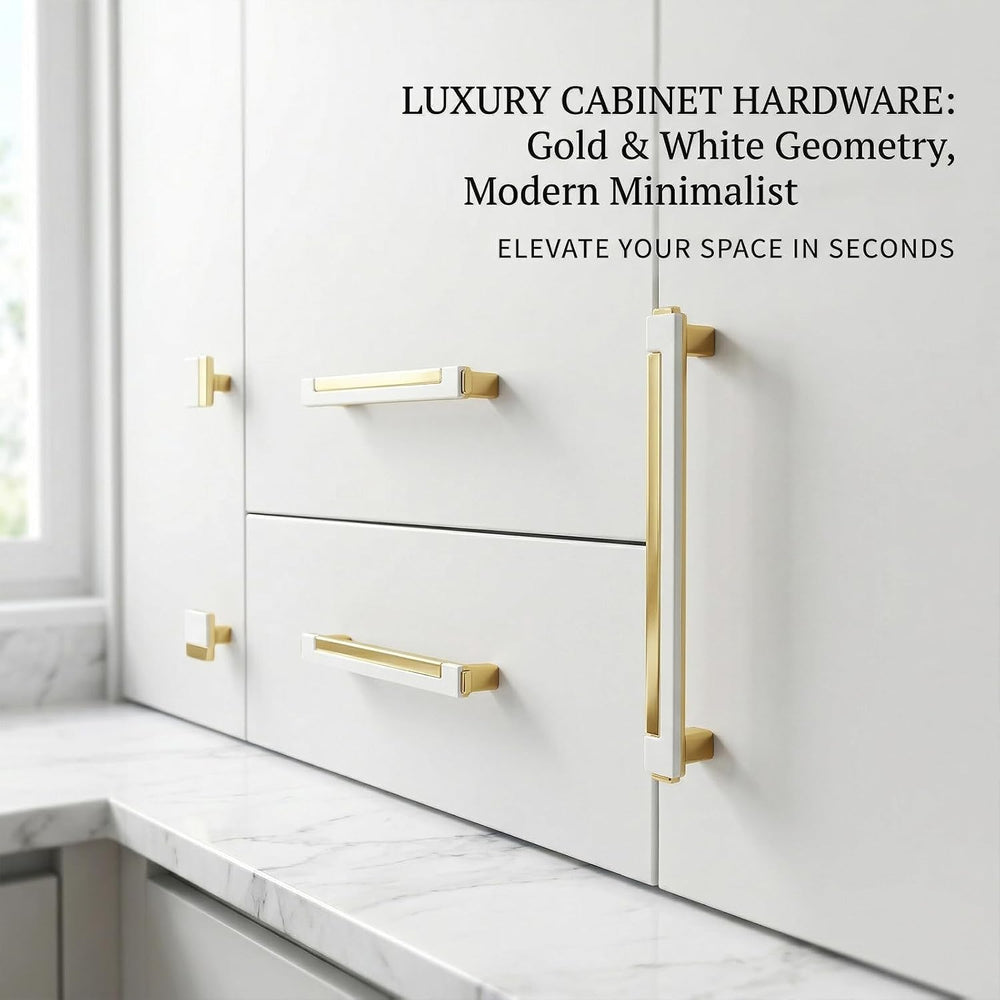 10 Pack White and Gold Cabinet Pulls, 192mm Hole Center