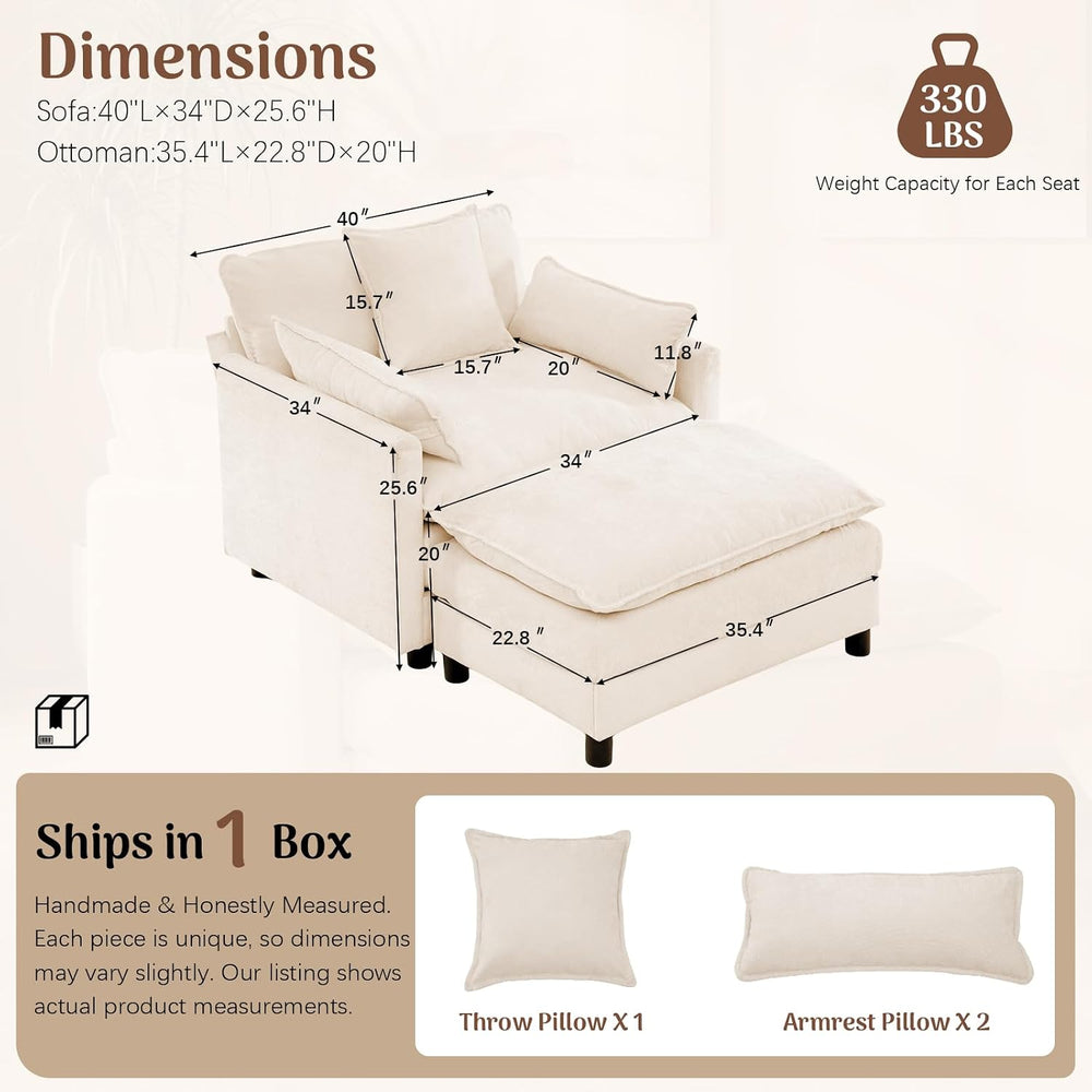 Redlife Modular Single Seat Sofa with Ottoman, Chenille Accent Chair