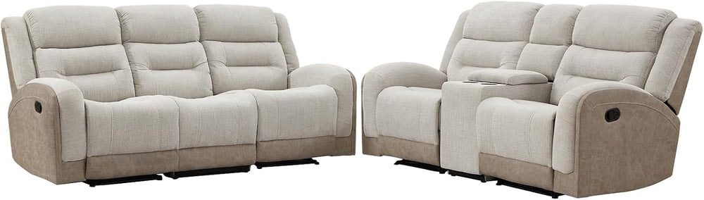 EBELLO 2 Piece Manual Recliner Sofa Set, 1 Loveseat with Center Console, Hidd...