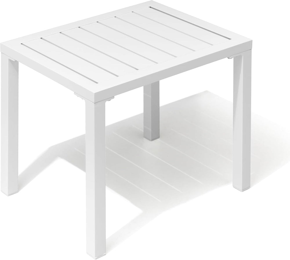 Aluminum Outdoor Side Table, Small Patio Coffee Bistro End Table, White