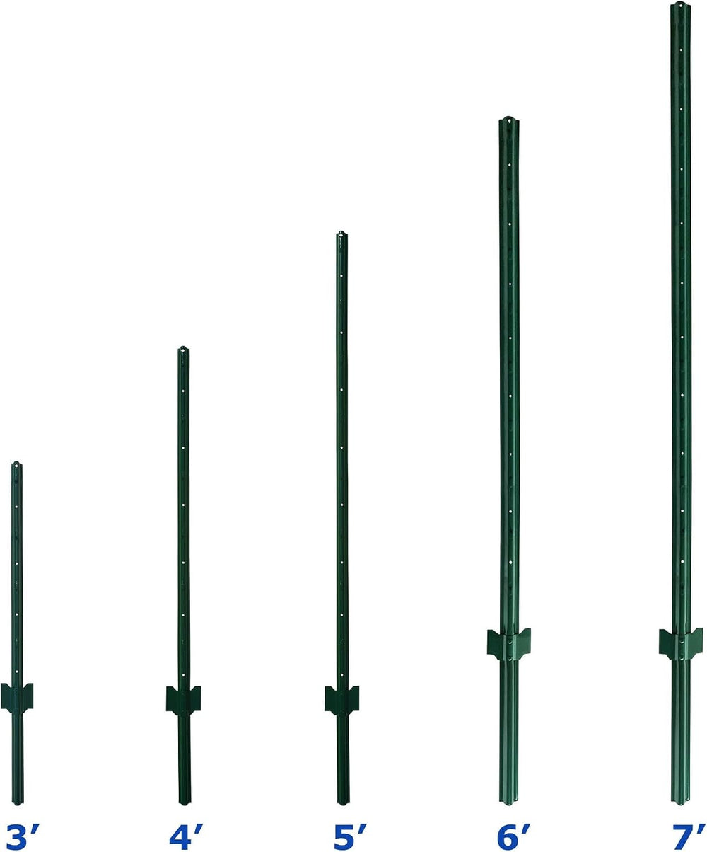 4 Feet Green, Pack of 10 Metal Fence Post, for 36 Inch High Garden Welded Wir...