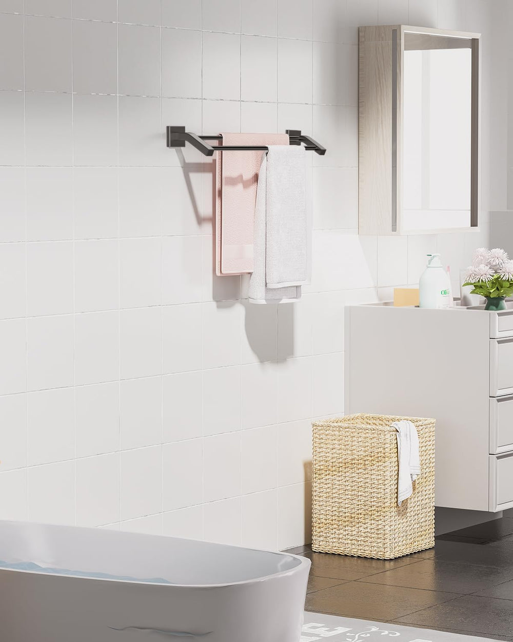 Alise Double Bath Towel Bar, 24" Towel Racks for Bathroom, Matte Black