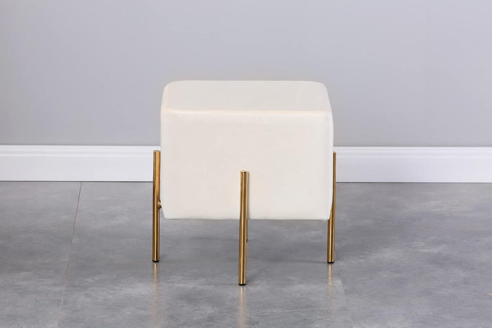 Kirpi Cream Velvet Foot Stool Set of 2, Modern Vanity Ottoman Stools with Gol...