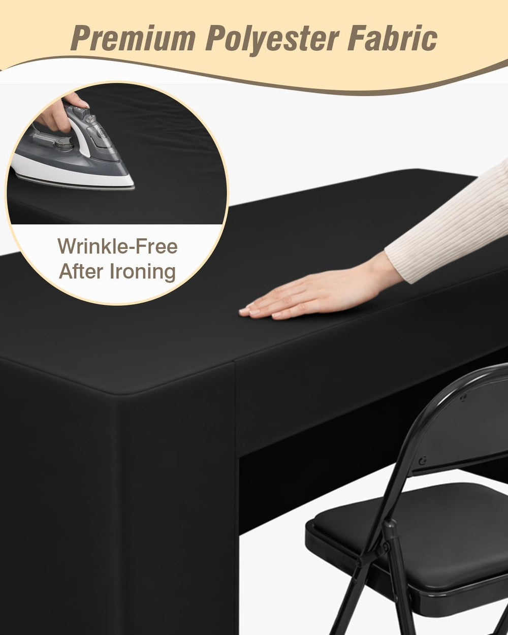 2 Pack Black Open Back Fitted Tablecloth Rectangle for 6ft Table