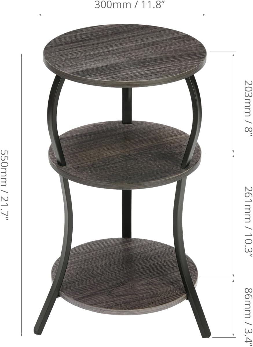 YEAKOO Vintage 3 Tier Small Round Side Table for Small Spaces,Grey