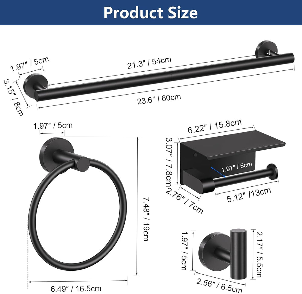 TQKAG Bathroom Hardware Set Black, 5 Piece Bathroom Towel Bar Holder Sets
