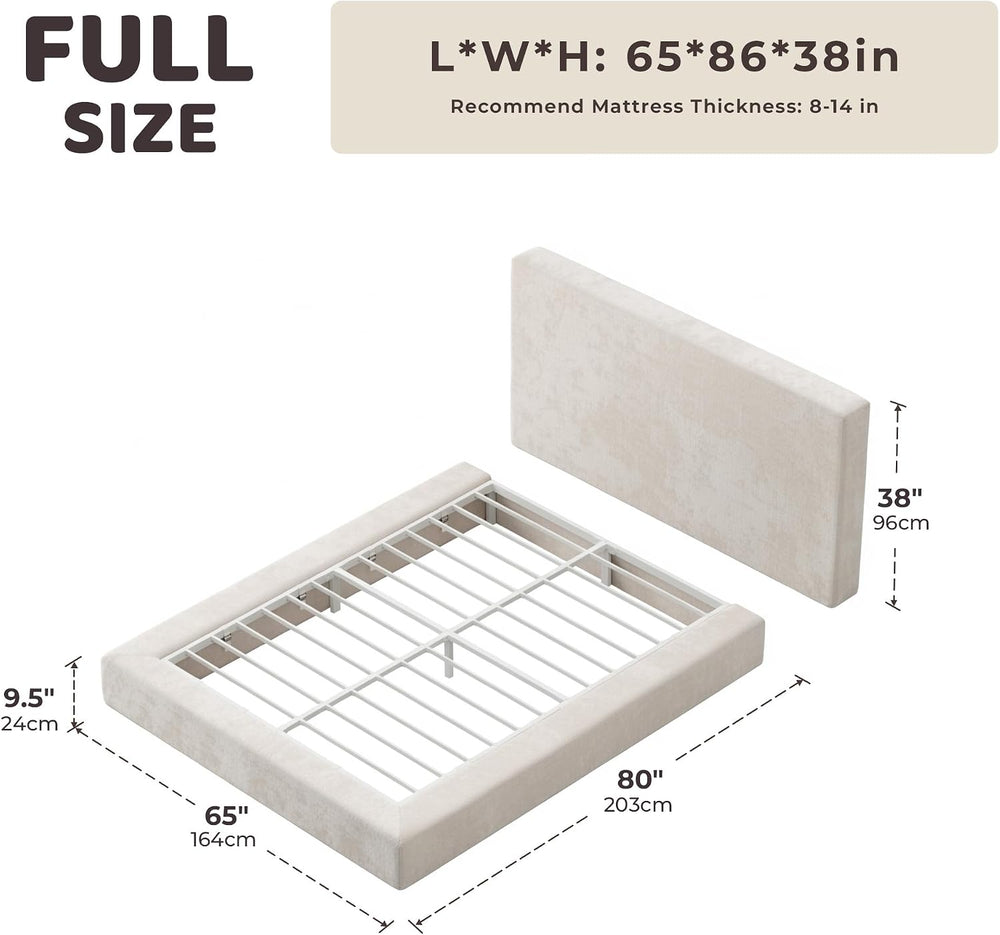 RECCI AirFrame Full Size Upholstered Bed Frame with Plush Padded Headboard