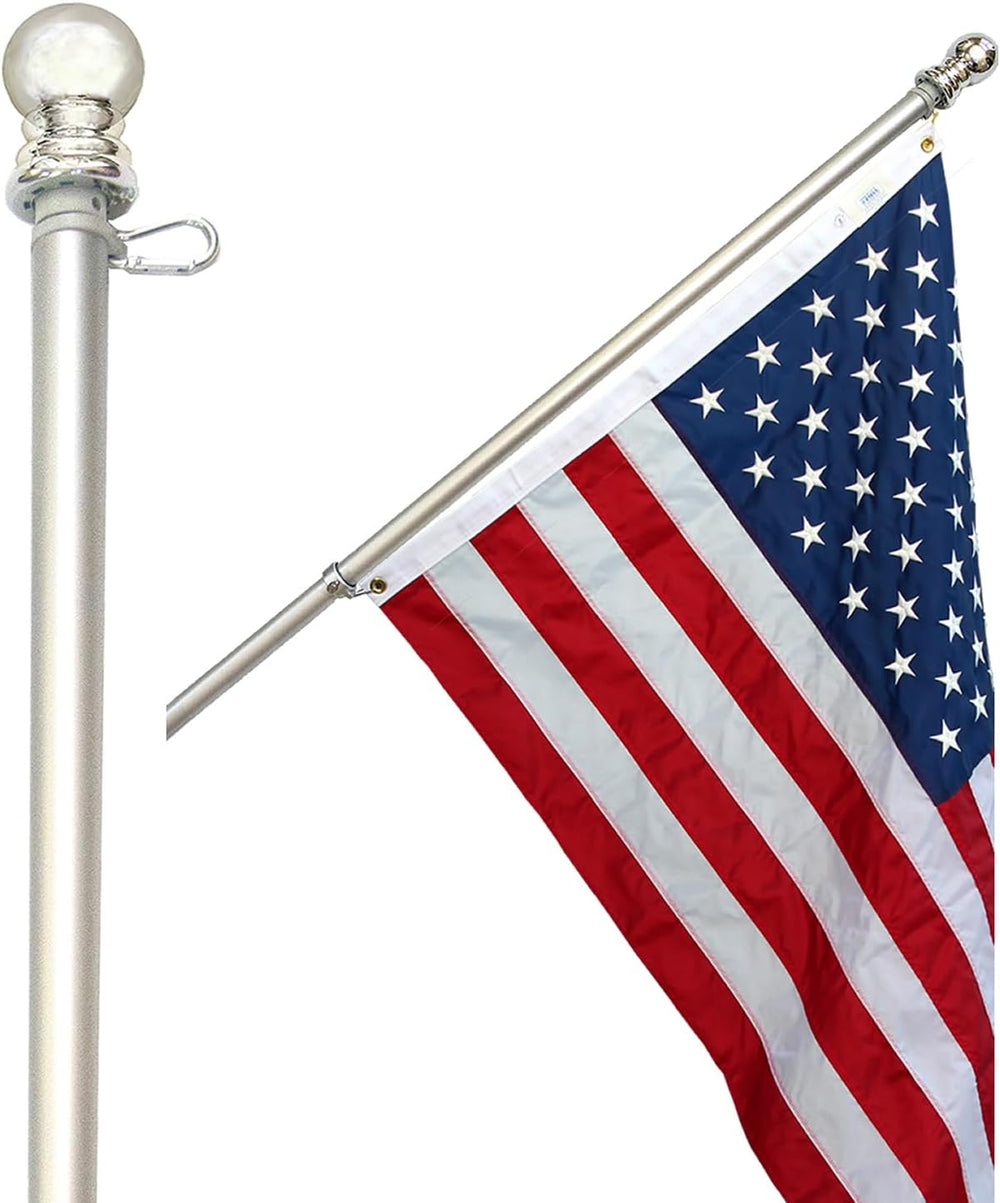 6 Ft Aluminum Flag Pole for Outside House – Silver -Tangle Free, Heavy Duty