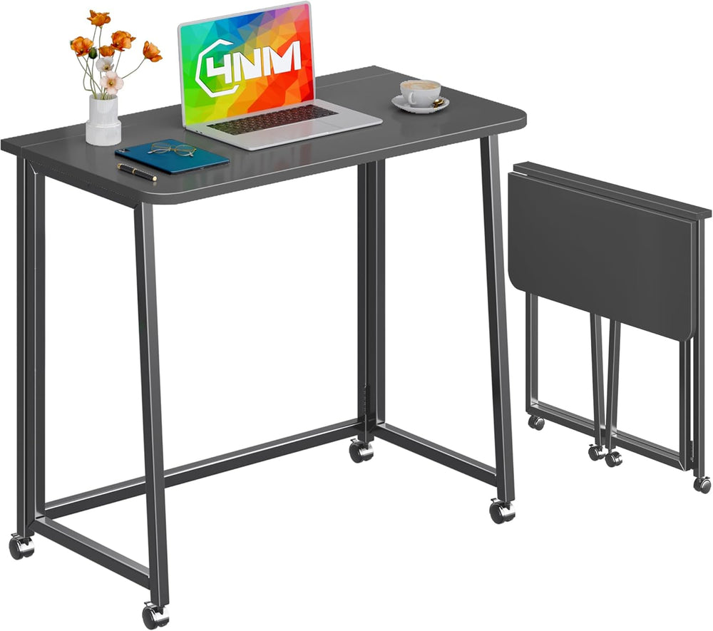 4NM 31.5" Mobile Small Folding Desk, Foldable Rolling Computer Home Offi...