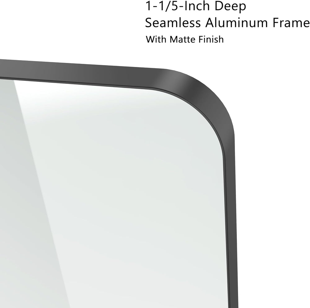VocalStar Black Bathroom Mirror for Wall, 18 x 26 Inch Rounded Rectangle Meta...