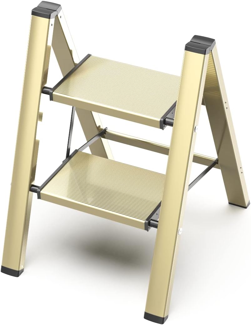 2 Step Ladder, Folding Step Stool with Anti-Slip Wide Pedal