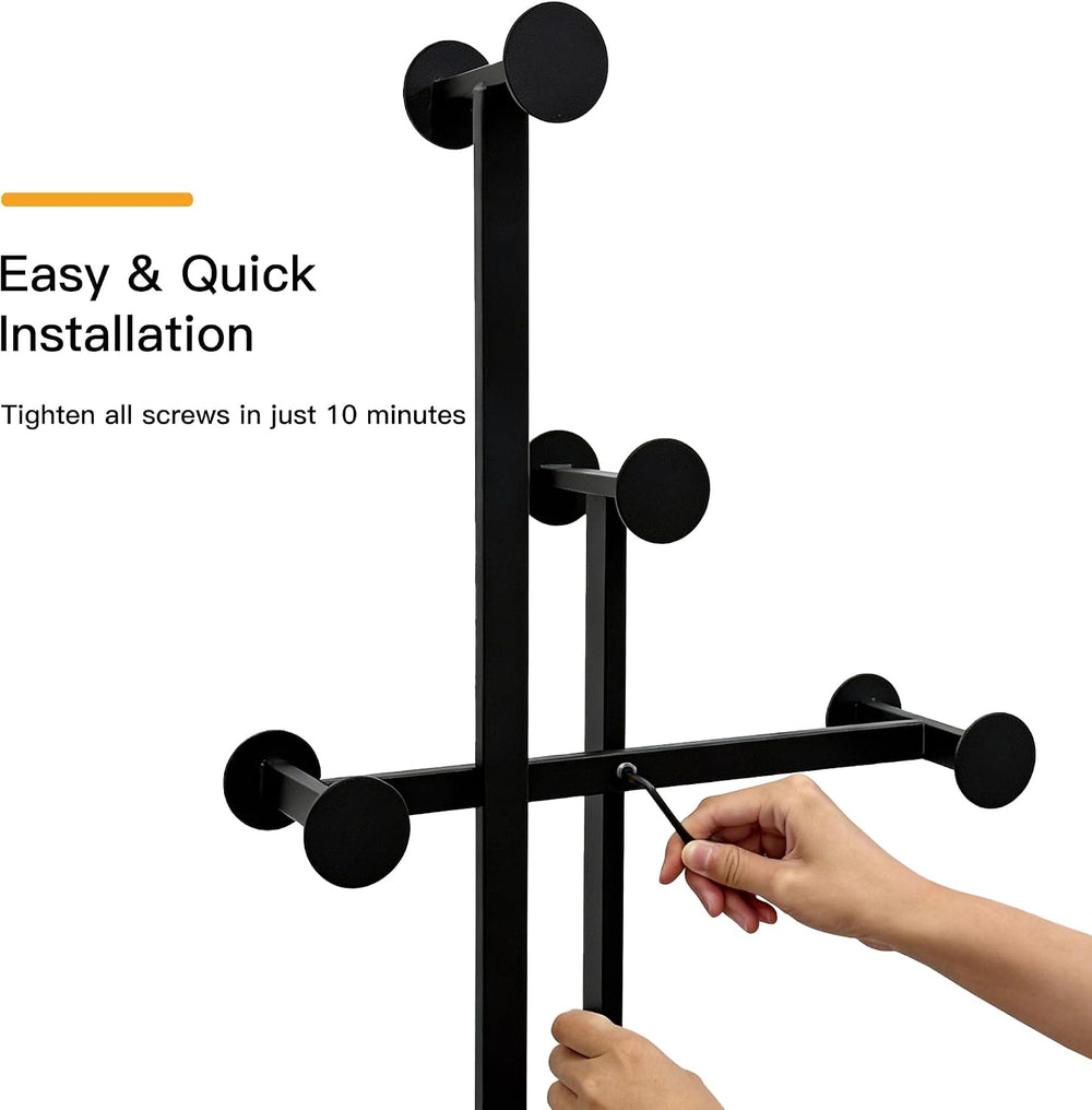 JIAYUEJU Heavy Duty Coat Rack Freestanding Marble Base Coat Tree (Black)