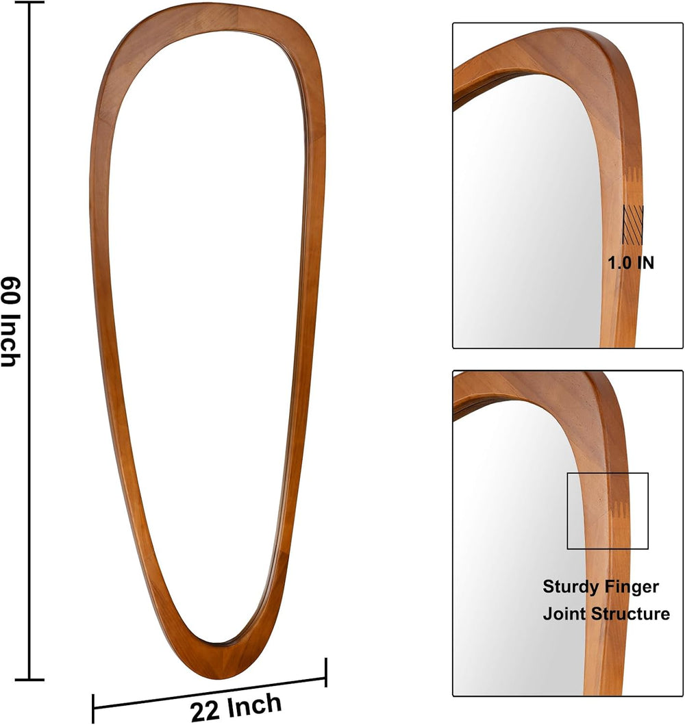 Full Length Irregular Wall Mirror, 60" x 22" Asymmetrical Wood Mirror