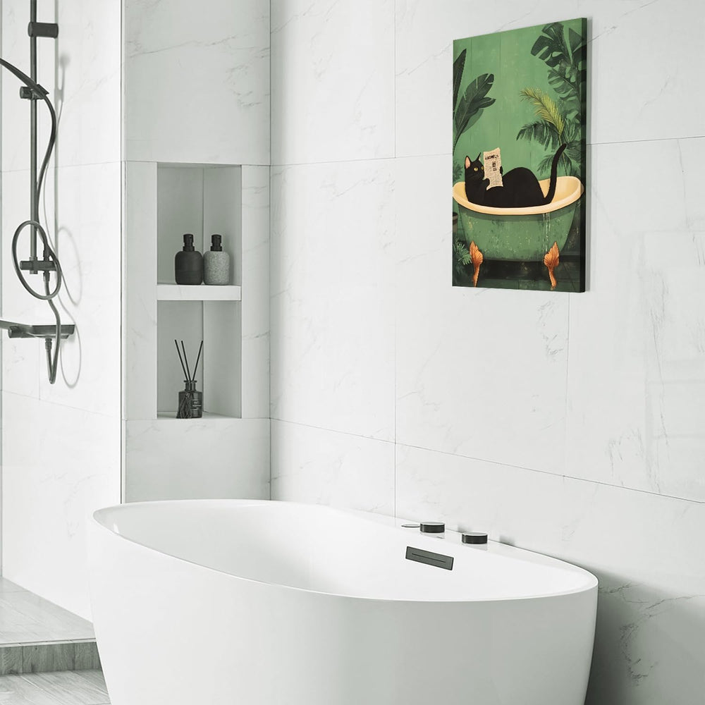 Funny Bathroom Black Cat Wall Art Set of 3, Whimsical Animal Bathroom Wall De...