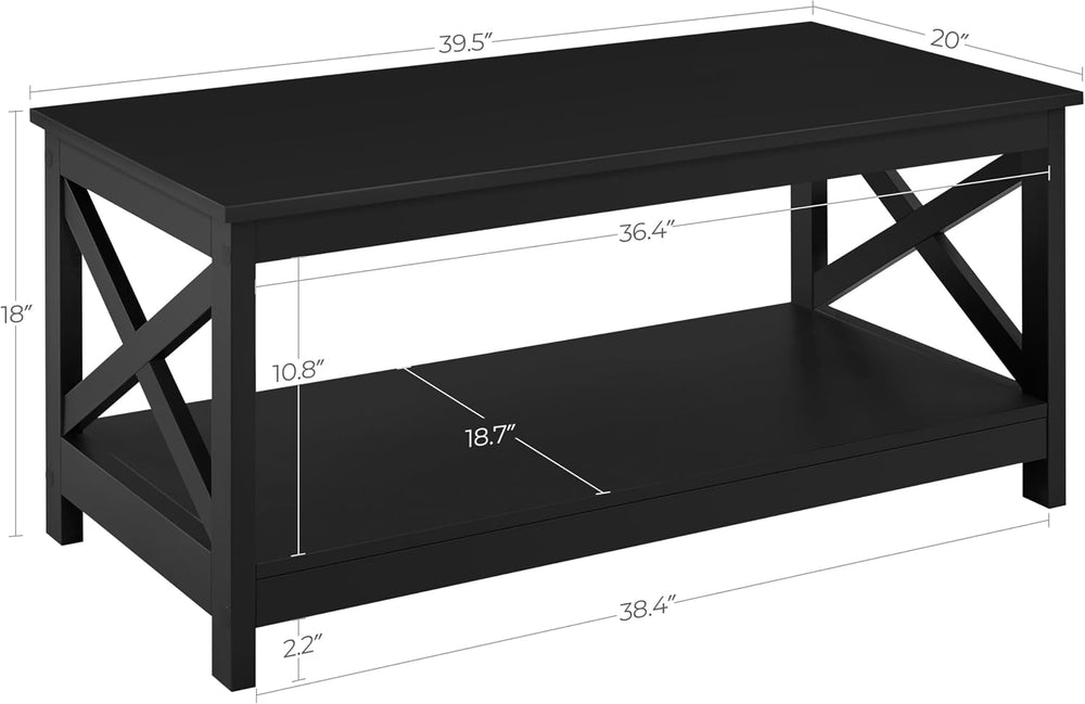 Yaheetech Black Coffee Table for Living Room, X-Design Storage Shelf, 39.5“