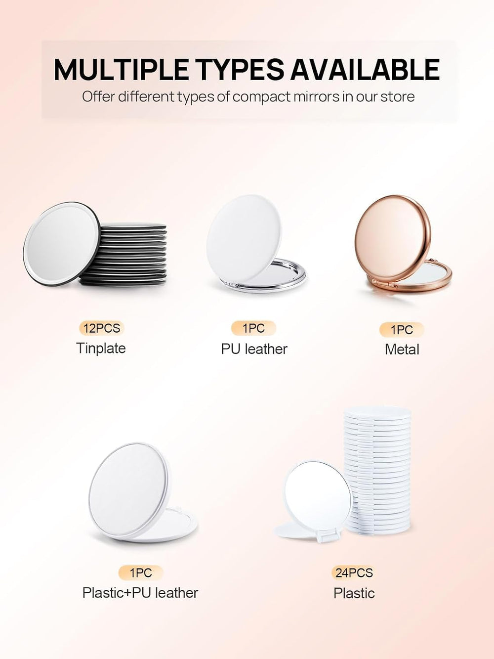 100 Pieces Compact Mirror Bulk, 1x/2x Pocket Mirror, Pink